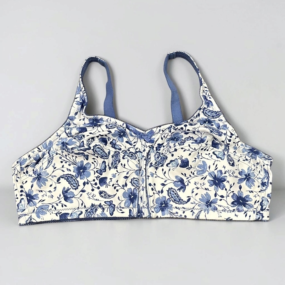 Comfort Choice Wireless Cotton Bra Floral Paisley Blue White 40C Womens